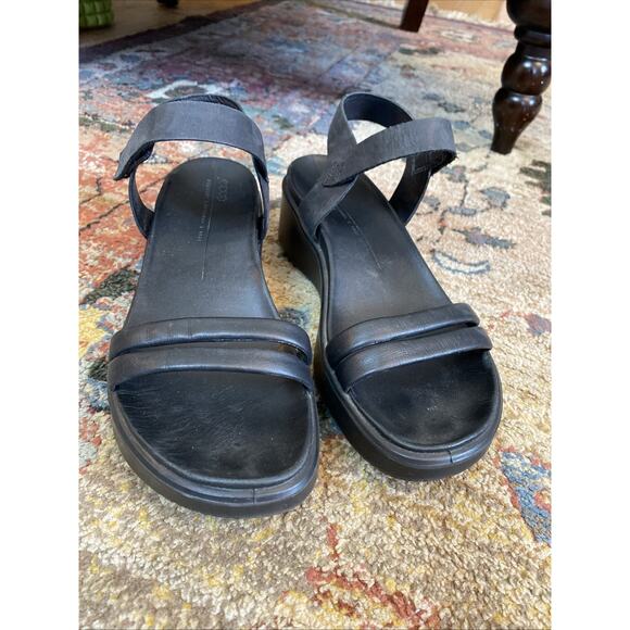 ECCO Flowt Wedge LX Leather Sandals Black 40 US 9 9.5 Danish Comfort - Picture 5 of 12